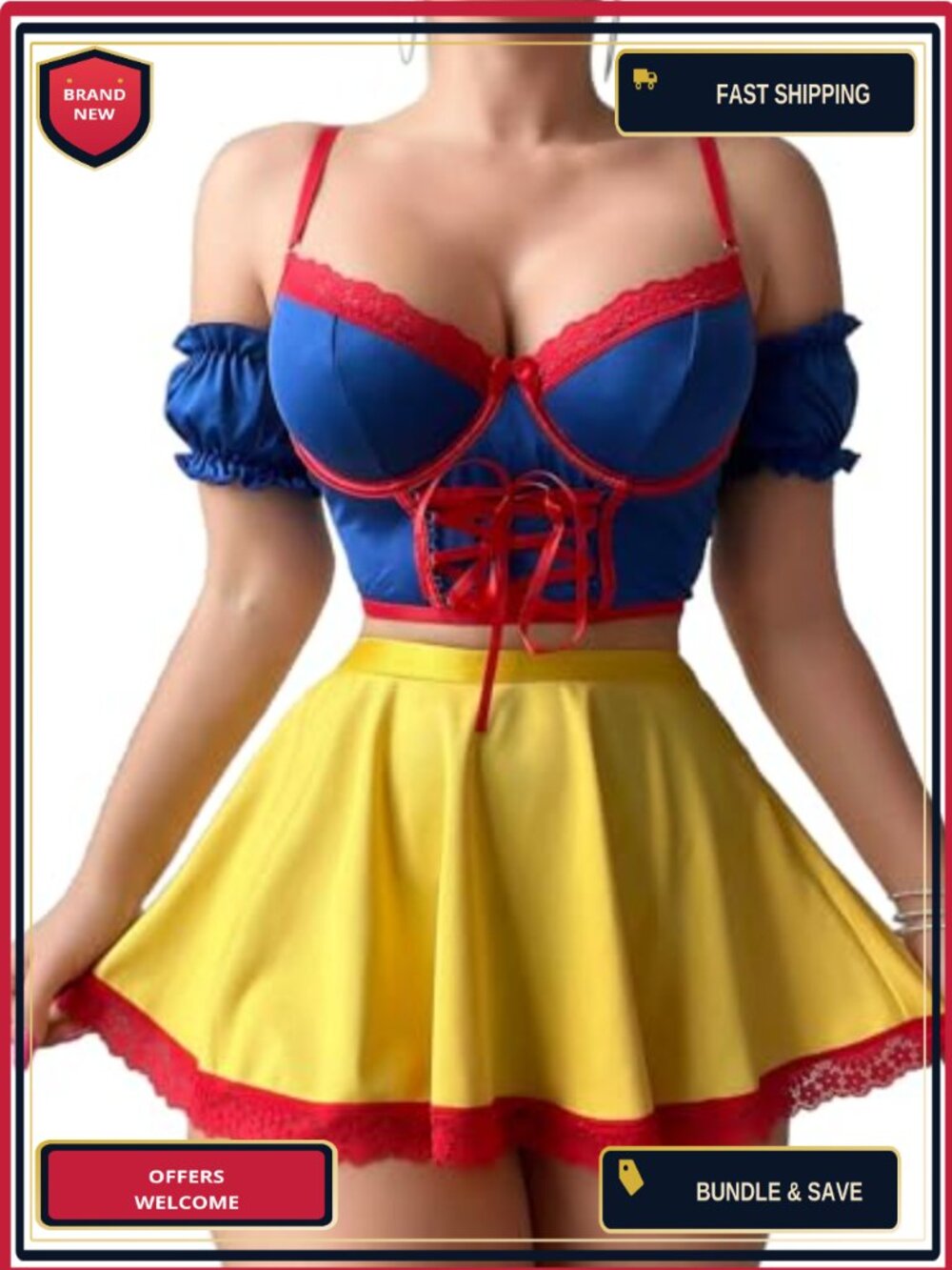 Princess Cosplay Lingerie Set 5 Pc Pleated Mini Skirt Crop Top Roleplay Costume